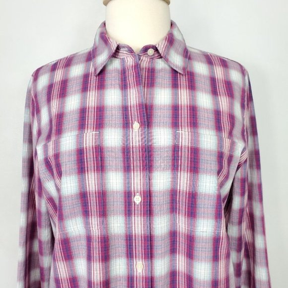 Madewell Plaid 100% Cotton Preppy Long Sleeve Button Up Top Shirt Size L - Picture 3 of 13